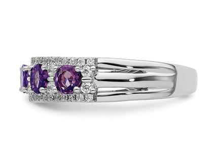 14k Yellow Gold Polished Amethyst and Diamond Ring
