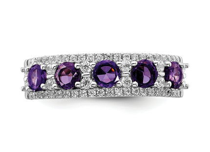 14k Yellow Gold Polished Amethyst and Diamond Ring