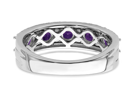 14k Yellow Gold Polished Amethyst and Diamond Ring