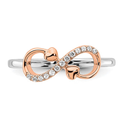 14K Two-tone White & Rose Polished Infinity Hearts Diamond Ring