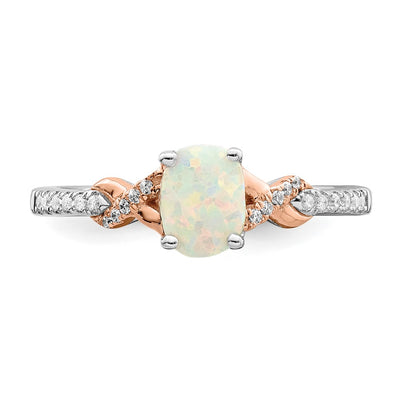 14K Two-tone Polished Oval Opal & Diamond Ring
