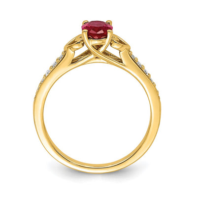 14K Polished Side Hearts Ruby and Diamond Ring