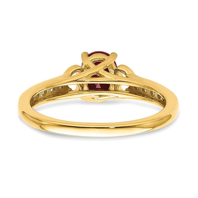 14K Polished Side Hearts Ruby and Diamond Ring