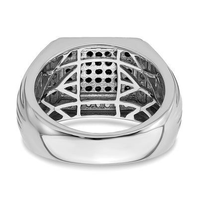 14K White Gold Polished Black and White Sapphire Mens Ring