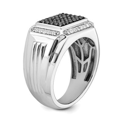 14K White Gold Polished Black and White Sapphire Mens Ring