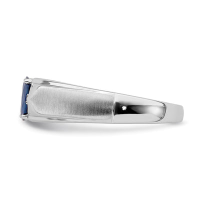 14K White Polished & Satin Sapphire & Diamond Mens Ring