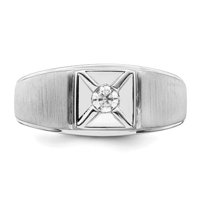 14K White Gold Polished & Satin Diamond Mens Ring