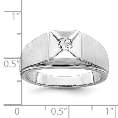 14K White Gold Polished & Satin Diamond Mens Ring