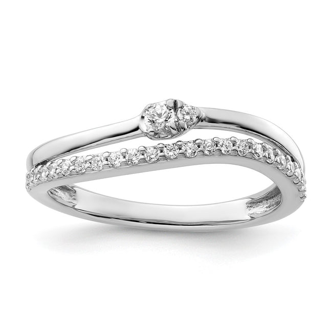 14K White Gold Polished Diamond Double Band Fashion Ring