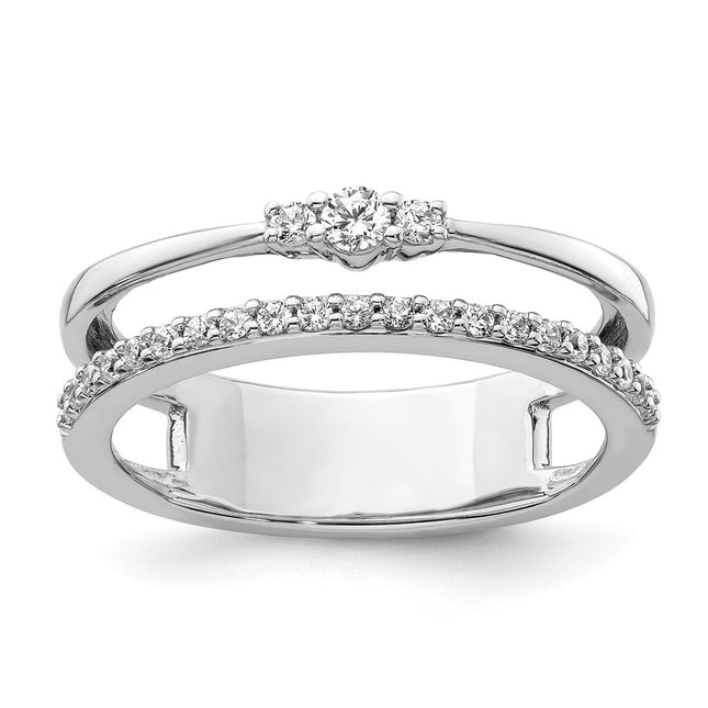 14K White Gold Polished Diamond Double Band Fashion Ring