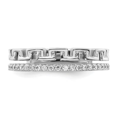 14K White Gold Polished Diamond Double Band Fashion Ring