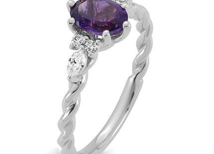 14K White Gold Polished Diamond and Amethyst Twisted Ring