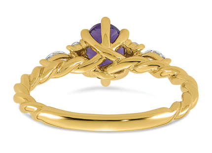 14K Polished Diamond and Amethyst Twisted Ring