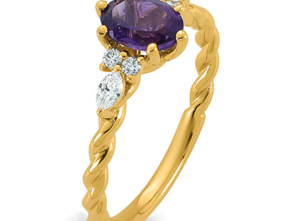 14K Polished Diamond and Amethyst Twisted Ring