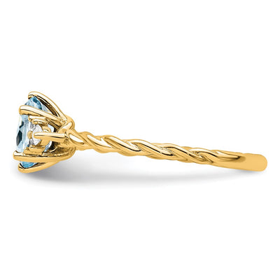 14K Polished Diamond and Aquamarine Twisted Ring