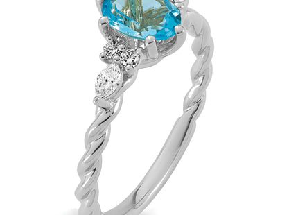 14K White Gold Polished Diamond and Blue Topaz Twisted Ring
