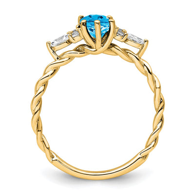 14K Polished Diamond and Blue Topaz Twisted Ring