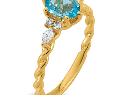 14K Polished Diamond and Blue Topaz Twisted Ring
