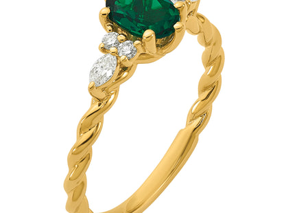14K Polished Diamond and Lab Created Emerald Twisted Ring