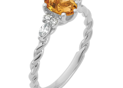14K White Gold Polished Diamond and Citrine Twisted Ring