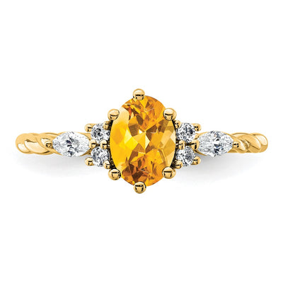 14K Polished Diamond and Citrine Twisted Ring