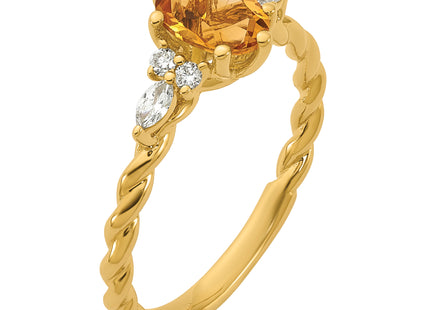 14K Polished Diamond and Citrine Twisted Ring