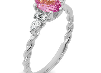 14K White Gold Polished Diamond & Lab Created Pink Sapphire Twisted Ring