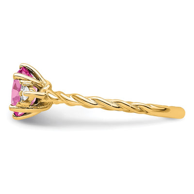 14K Polished Diamond & Lab Created Pink Sapphire Twisted Ring