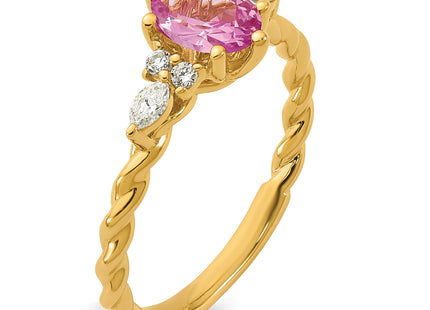 14K Polished Diamond & Lab Created Pink Sapphire Twisted Ring