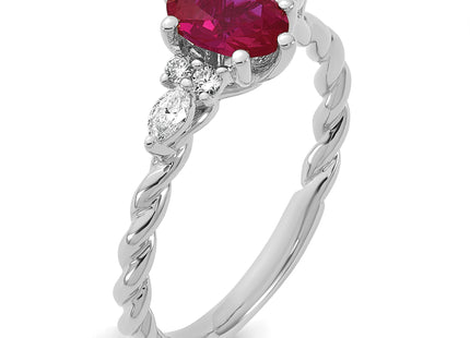 14K White Gold Polished Diamond and Lab Created Ruby Twisted Ring