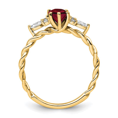 14K Polished Diamond and Lab Created Ruby Twisted Ring