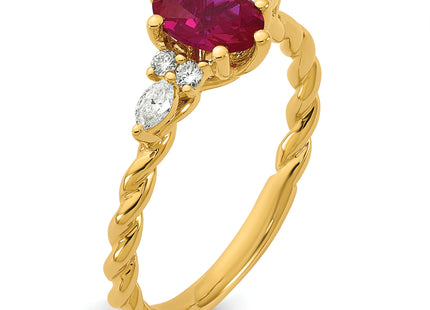 14K Polished Diamond and Lab Created Ruby Twisted Ring