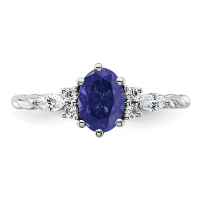 14K White Gold Polished Diamond and Lab Created Sapphire Twisted Ring