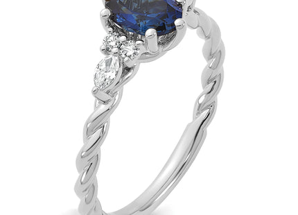 14K White Gold Polished Diamond and Lab Created Sapphire Twisted Ring
