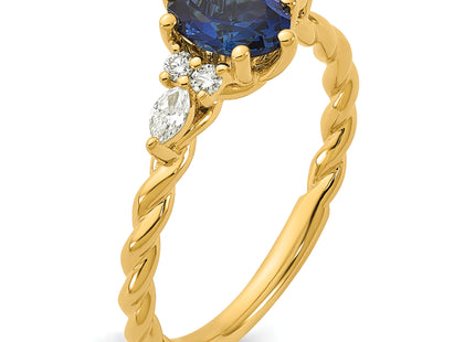 14K Polished Diamond and Lab Created Sapphire Twisted Ring