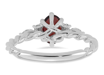 14K White Gold Polished Diamond and Garnet Twisted Ring
