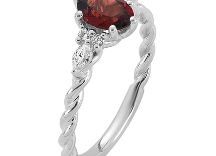 14K White Gold Polished Diamond and Garnet Twisted Ring