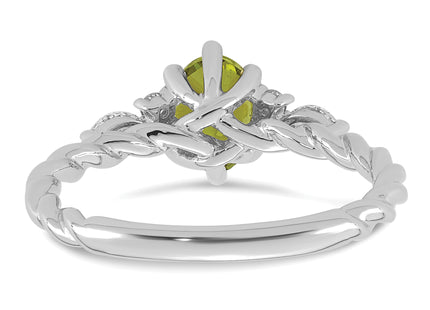 14K White Gold Polished Diamond and Peridot Twisted Ring
