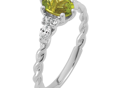 14K White Gold Polished Diamond and Peridot Twisted Ring