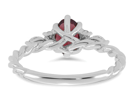 14K White Gold Polished Diamond and Rhodolite Garnet Twisted Ring