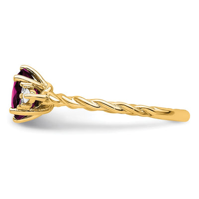 14K Polished Diamond and Rhodolite Garnet Twisted Ring