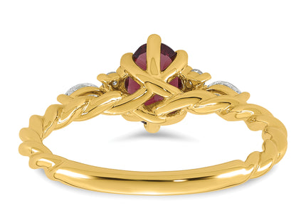 14K Polished Diamond and Rhodolite Garnet Twisted Ring