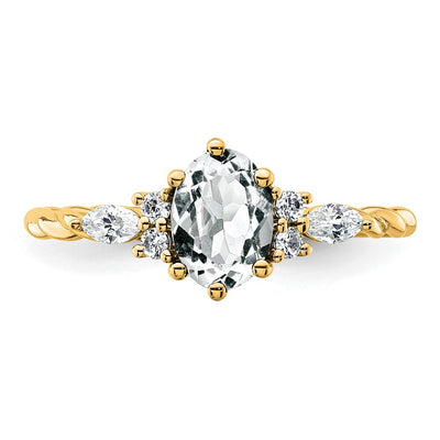 14K Polished Diamond and White Topaz Twisted Ring