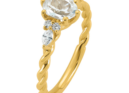 14K Polished Diamond and White Topaz Twisted Ring