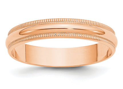 14k Rose Gold Lightweight Milgrain Half Round Wedding Band
