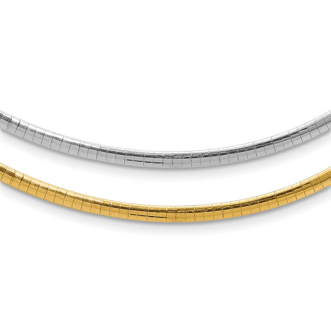 14k Two-tone Reversible White and Yellow Domed Omega Necklace, 16 x 3mm