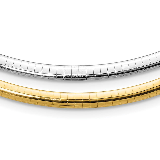 14k Two-tone Reversible White and Yellow Domed Omega Necklace, 16 x 4mm