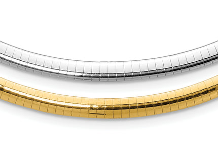 14k Two-tone Reversible White and Yellow Domed Omega Necklace, 16 x 5mm