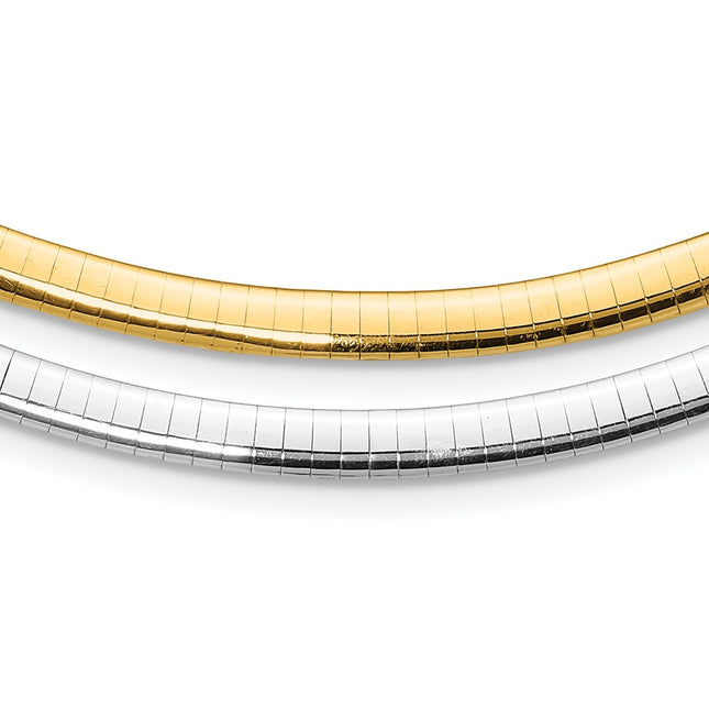 14k Two-tone Reversible White and Yellow Domed Omega Necklace, 16 x 5mm
