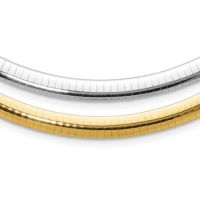 14k Two-tone Reversible White and Yellow Domed Omega Necklace, 16 x 6mm